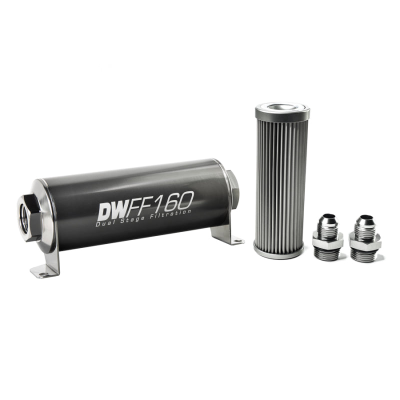 DeatschWerks Stainless Steel 8AN 10 Micron Universal Inline Fuel Filter Housing Kit (160mm)