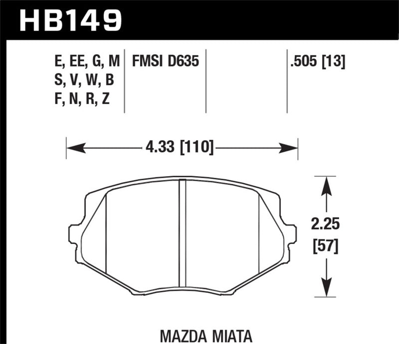 Hawk 94-05 Miata / 01-05 Normal Suspension HP+ Street Front Brake Pads (D635)