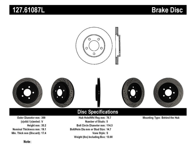 StopTech 05-10 Ford Mustang Slotted & Drilled Left Rear Rotor