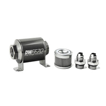 Load image into Gallery viewer, DeatschWerks Stainless Steel 8AN 10 Micron Universal Inline Fuel Filter Housing Kit (70mm)