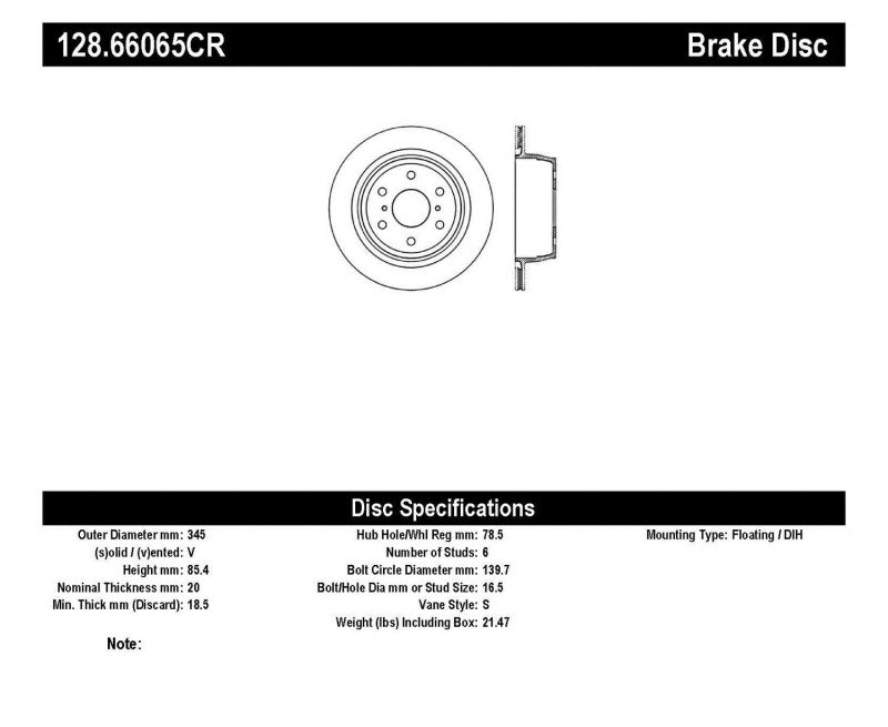 StopTech Drilled Sport Cryo Brake Rotor Right Rear 07-16 Chevy Silverado 1500