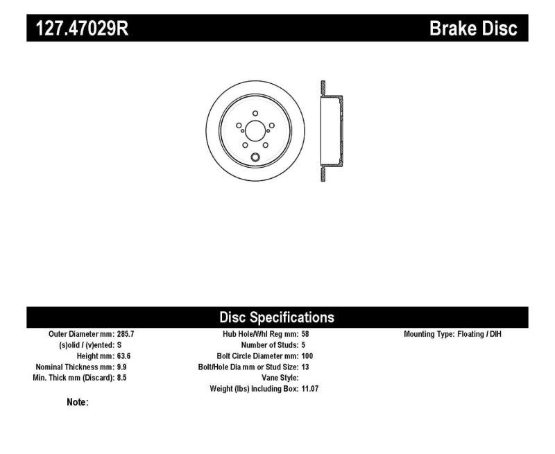 StopTech 08-10 Impreza WRX (Exc STi)/08-10 Impreza Coupe/Sedan Slotted & Drilled Right Rear Rotor