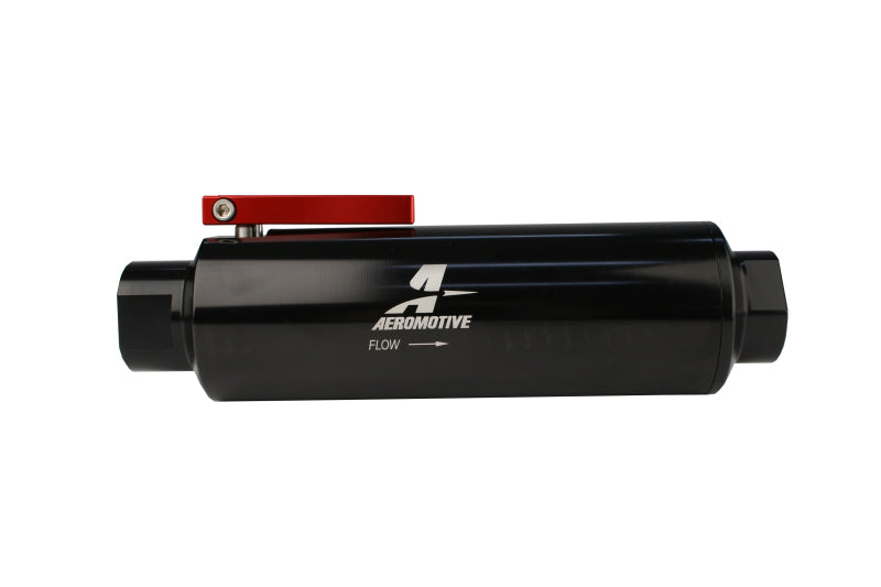 Aeromotive In-Line AN-12 Filter w/Shutoff Valve 100 Micron SS Element - Black Anodize Finish