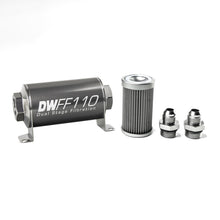 Load image into Gallery viewer, DeatschWerks Stainless Steel 8AN 40 Micron Universal Inline Fuel Filter Housing Kit (110mm)