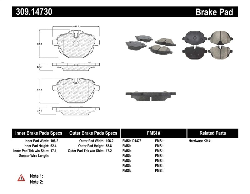 StopTech 11-17 BMW 5-Series / X3 Sport Performance Rear Brake Pads